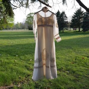 Edwardian-style 70s white peasant maxi dress 60s 70s vintage long sleeve small